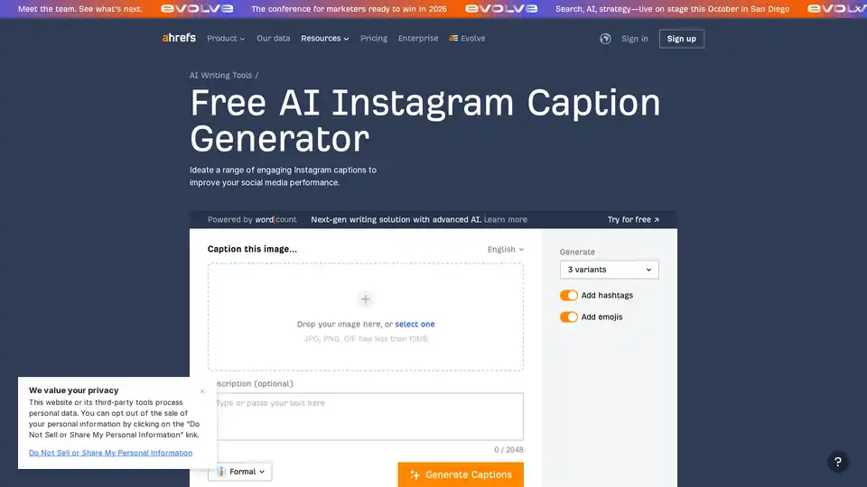 Ahrefs’ Instagram Caption Generator