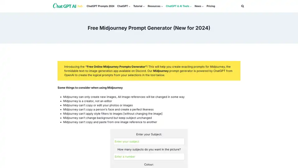 Free Online Midjourney Prompts Generator