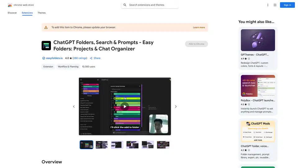 ChatGPT Folders, Search & Prompts - Easy Folders: Projects & Chat Organizer