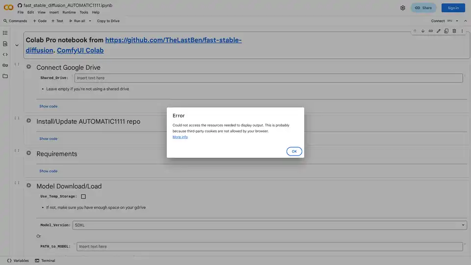 Fast Stable Diffusion AUTOMATIC1111 Colab Notebook