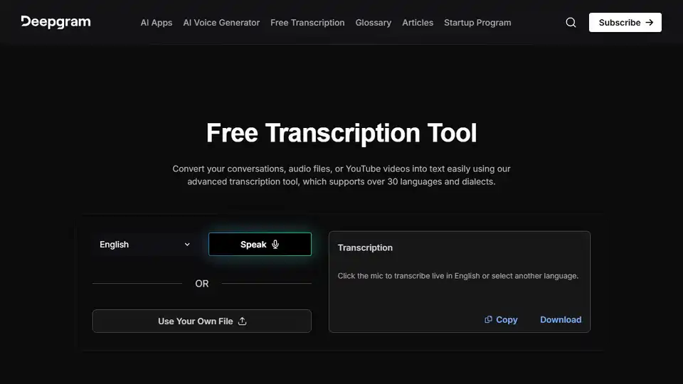 Deepgram's Free Transcription Tool