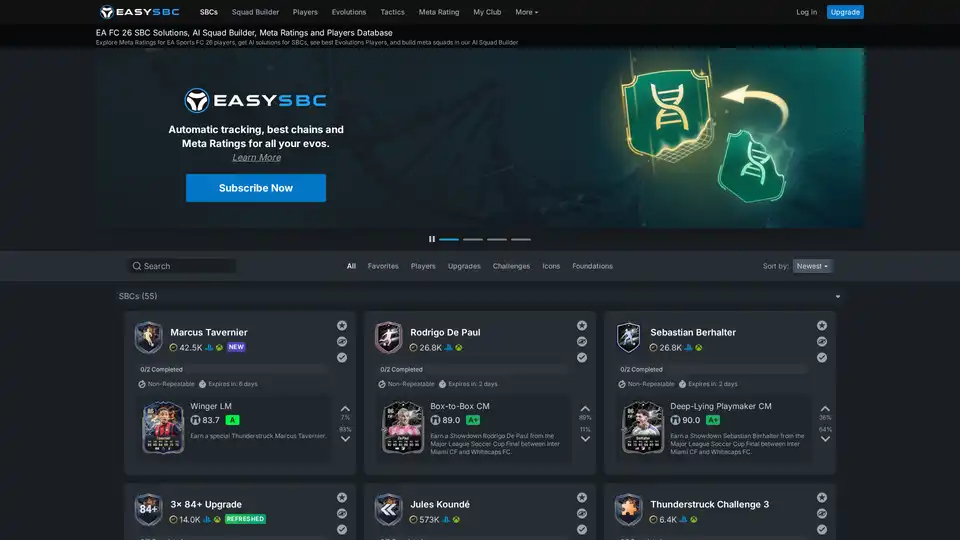 EA FC 26 SBC Solutions, AI Squad Builder & Player Database