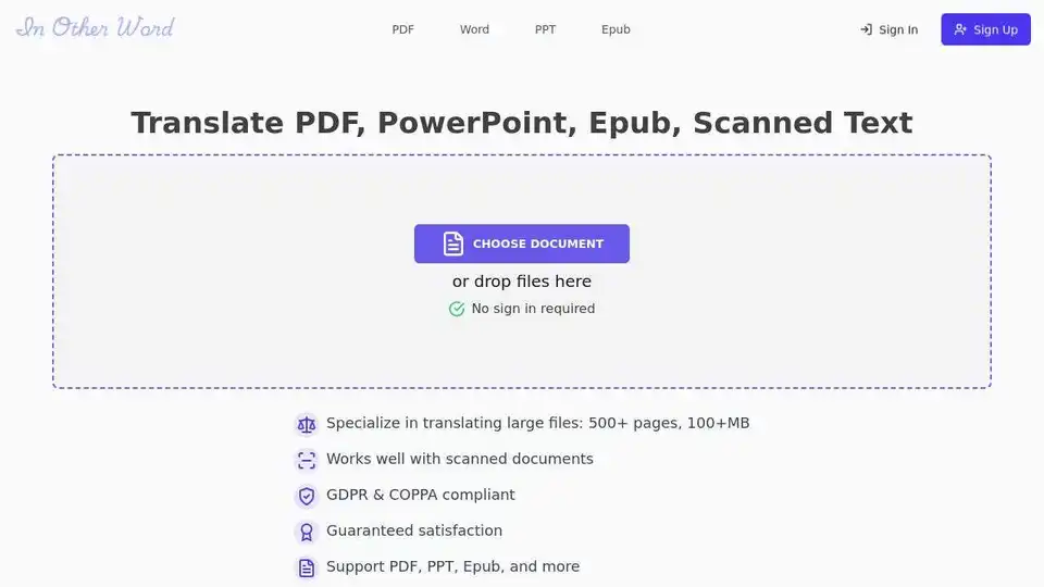 Translate PDF, PPT, Epub, Books, Scanned Documents