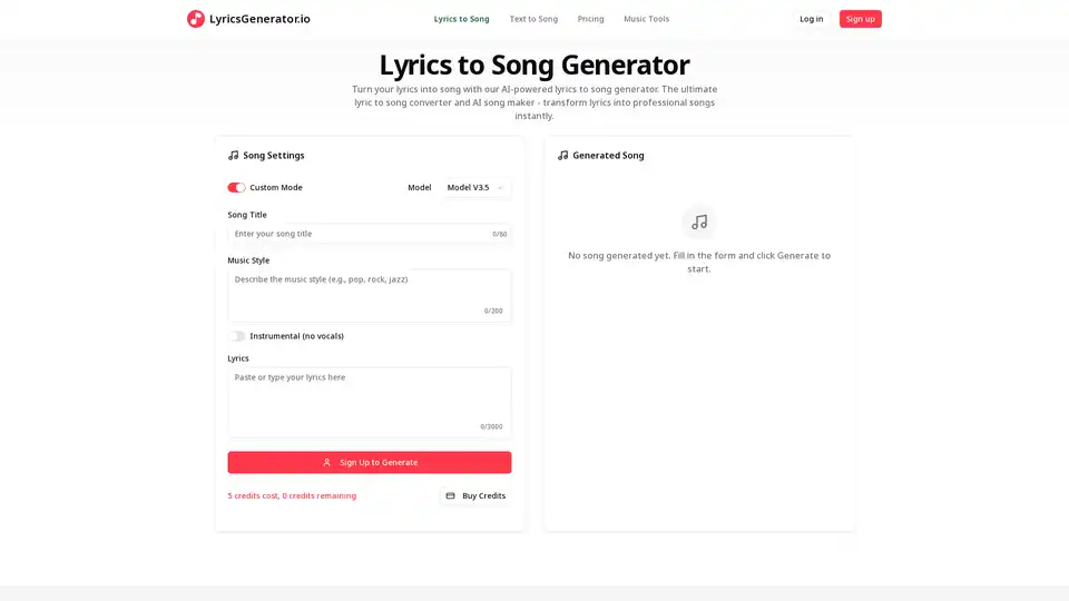Lyrics to Song Generator