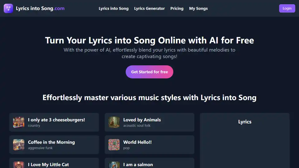 Lyrics into Song AI