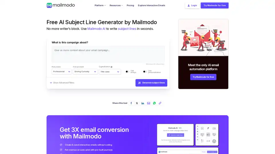 Free AI Email Subject Line Generator by Mailmodo