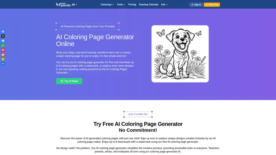 Mimi Panda AI Coloring Page Generator
