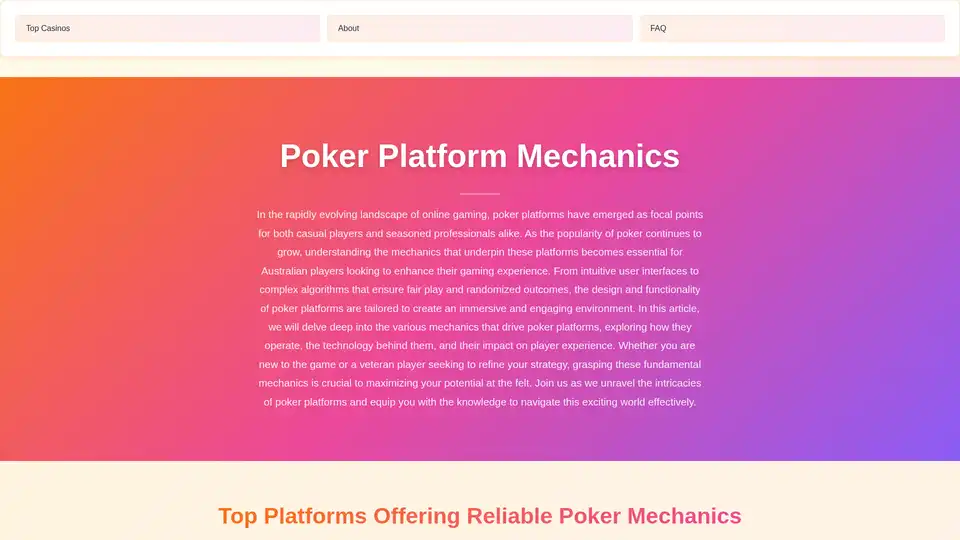 Poker Platform Mechanics