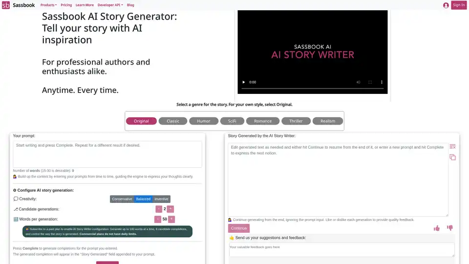 Sassbook AI Story Generator