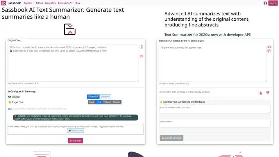 Sassbook AI Text Summarizer