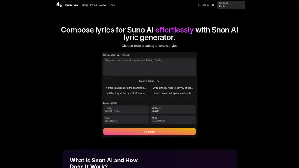 Snon AI Lyric Generator