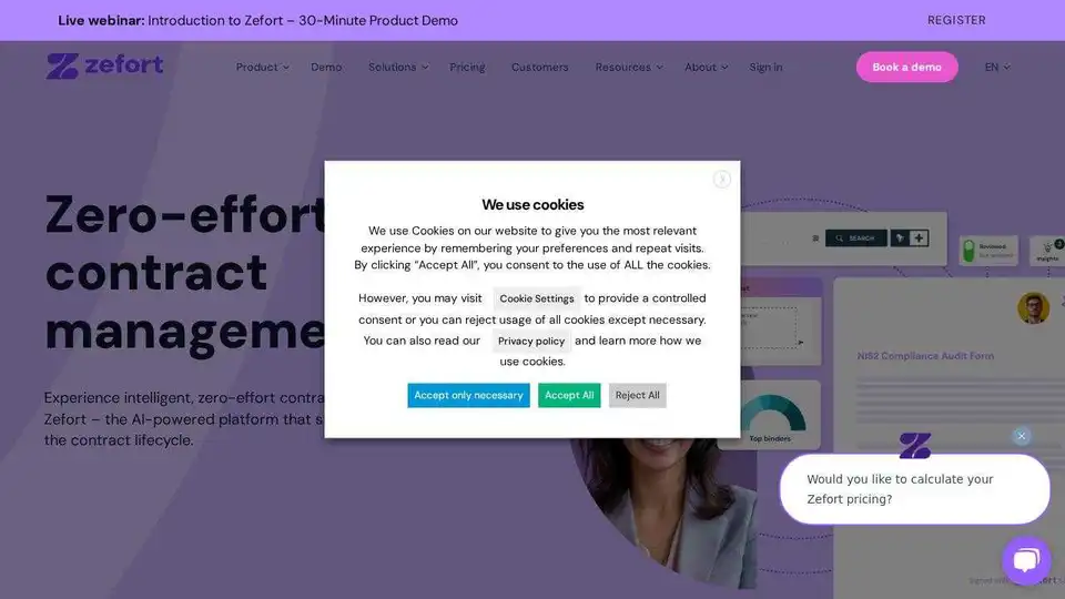 Zefort는 안전한 스토리지, 전자 서명, 스마트 검색 및 자동 알림 기능을 갖춘 AI 기반 계약 라이프사이클 관리(CLM) 솔루션입니다. Zefort로 계약 관리를 간소화하십시오.